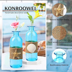 Shell Vase Set of 3 Blue Coastal Vase,Small Starfish Seashell Flower Glass Vases Handcrafted for Beachy Decor,Beach Wedding/Party Beach Home Decor (Blue)