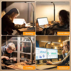 LED Desk Lamp with Base - Bright Dimmable Computer Lamp with Phone Holder, 24W Bendable Desk Light for Monitor Screen, Eye-Caring Tall Desktop Light for Task Home Office Work, Black, Dual Head