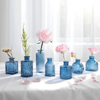 Blue Bud Vases in Bulk 24, Vintage Small Vases for Flowers, Mini Glass Vase for Centerpieces, Wedding Table Decoration, Party Event, Decorative Vase Set for Home Decor, Baby Shower, Office