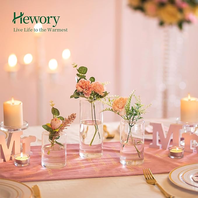 Small Glass Bud Vases for Centerpieces – Hewory 24pcs Clear Blown Single Flower Vases Bulk, Modern Mini Cylinder Vase Set for Wedding Anniversary Birthday Party Events Home Living Room Table Decor