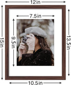 Vittanly 11x14 Picture Frames Set of 9, Shatter Resistant Plexiglass, Display 8x10 Pictures with Mat or 11x14 without Mat, Photo Frames for Wall or Tabletop, Engineered Wood, Walnut