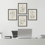 SIGNWIN Framed Vintage Wildflower Wall Art, Set of 4 Plant Collage Drawing Wall Decor Prints, Nature Wilderness Wall D¨¦cor for Living Room, Bedroom - 12"x16" Black