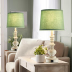 22'' Farmhouse Lamps for Bedrooms Set of 2 Bedside Lamps for Nightstand with USB Charging Ports Traditional Boho Table Lamps for Living Room Study Room,Green Shade,Bulbs Not Included