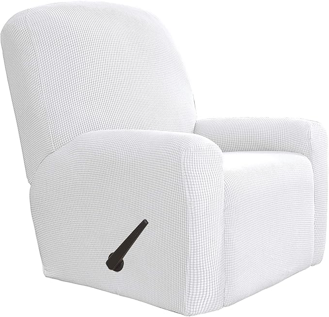 Easy-Going 4 Pieces Oversized Recliner Stretch Sofa Slipcover Sofa Cover Furniture Protector Couch Soft with Elastic Bottom Polyester Spandex Jacquard Fabric Small Checks Snow White, X-Large