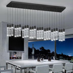 24-Lights Modern Crystal Chandeliers LED Pendant Light for Kitchen Island Dining Room Entrance Foyer Living Room 6000K Black