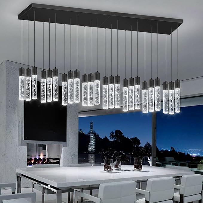 24-Lights Modern Crystal Chandeliers LED Pendant Light for Kitchen Island Dining Room Entrance Foyer Living Room 6000K Black