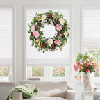 WANNA-CUL 24 Inch Large Spring Rose Wreaths for Front Door,Spring Front Door Wreath with Pink and Wine Red Floral Door Wreath with Eucalyptus Leaves for Wedding or Indoor&Outdoor Decorations