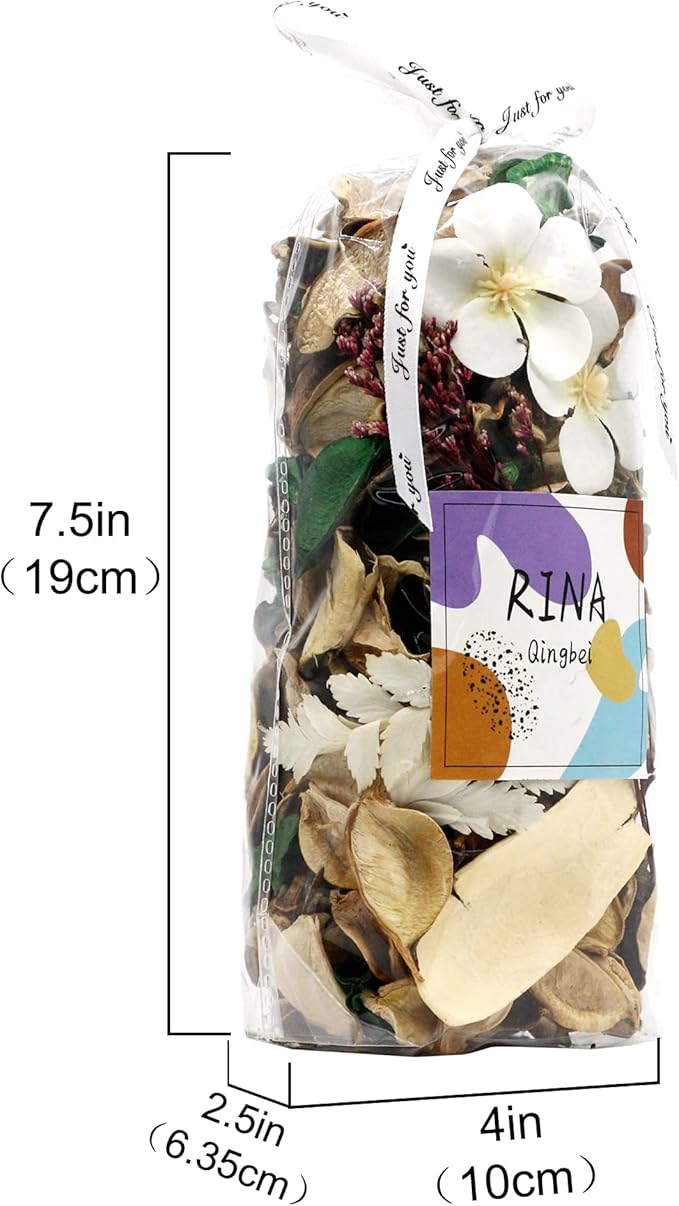 Qingbei Rina Potpourri Bags,Vanilla Scented Potpourri Bowl Filler,White Decorative Dried Flower, Home Fragrance, Vase Filler,8.4 oz|2 Bags