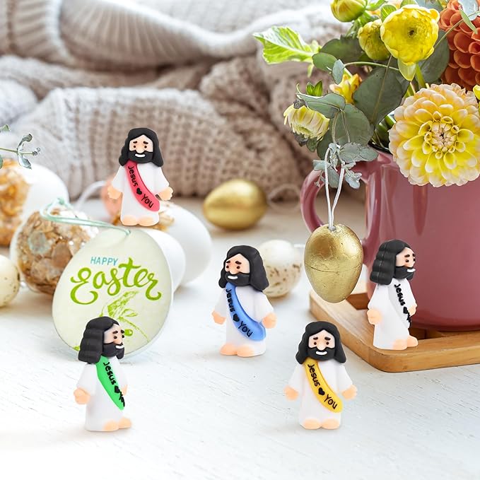 100 PCS Little Jesus Figures, Mini Jesus Figurines in Bulk, Tiny Pocket Rubber Jesus Love You Figure for Religious Party Favors, Sunday School, Baptism Gift, Easter Egg Stuffers (100)