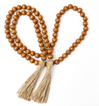 OMISHE 59in Wood Bead Garland with Tassels, Decorative Beads Decor, Farmhouse Wooden Beads Garland for Wall Hanging Home Festival Decor, Brown