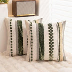 Boho Throw Pillow Covers 18x18 Set of 2 Christmas Decorative Cushion Case Striped Square Pillows Cover Chenille Pillow Cases Accent Neutral Pillowcase for Sofa Couch Bed,Dark Green