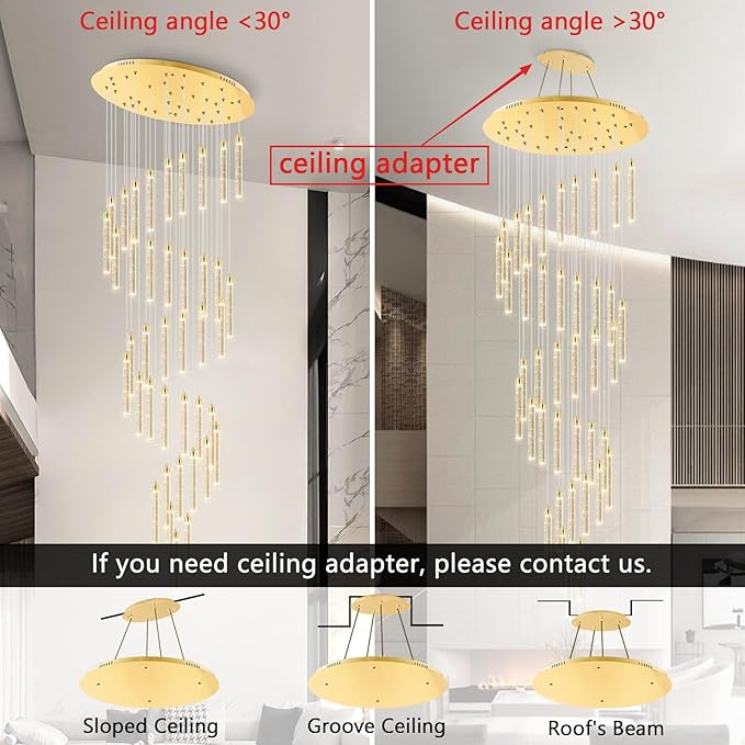 236'' Modern Crystal Chandeliers Long High Ceiling Chandelier for Staircase Dimmable LED Spiral Chandelier Hanging Ceiling Light Fixture for Entryway Foyer Hallway