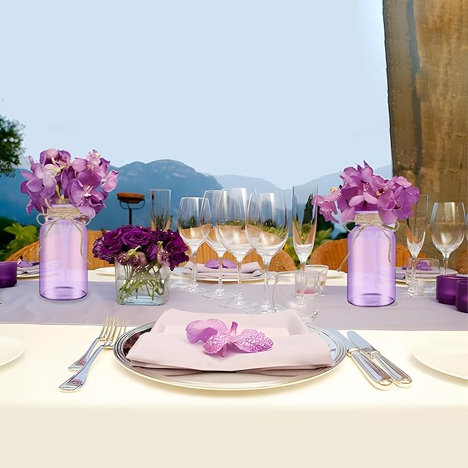 Vintage Glass Flower Vase，12 Pack Farmhouse Purple Glass Centerpiece Vases Mason Jars for Weddings, Parties & Home Decor Bulk (12, Purple)