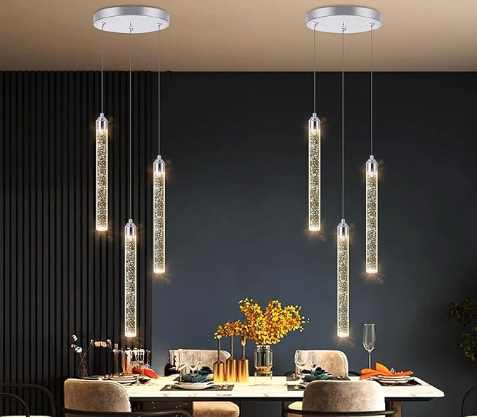 Mini Chandelier Crystal Pendant Lights Integrated LED Pendant Light Fixtures Kitchen Island Chandeliers Pendant Lighting for Dining Room Bubble Chromed Finished Ceiling Hanging Lights 2700K 6000K