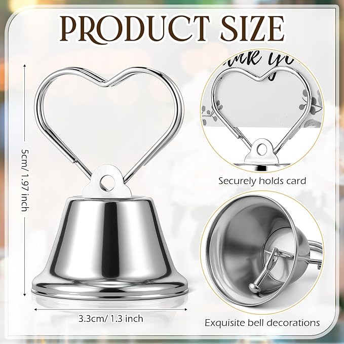 24 Pcs Table Number Holders Place Card Holders for Table 2 Inch Ring Clip Bell Number Holder Metal Picture Holder for Wedding Christmas Restaurant Home Photo Office Memo(Silver,Heart)