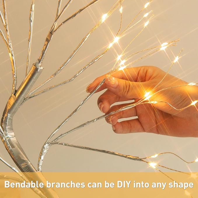 EAMBRITE Fairy Light Tree, 108 Led Light up Trees Decor Indoor, 8 Modes Fairy Light Spirit Tree for Christmas Decorations, USB& Battery Tabletop Bonsai Tree for Home Bedroom Decorations (2 PK, Sliver)