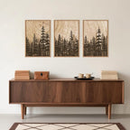 Pine Tree Framed Canvas Wall Art Set, Natural Woodland Landscape Wall Decor, Large Retro Forest Painting, Vintage Brown Artwork for Living Room, Bedroom, Kitchen, Study, Office - 16"x24"x3