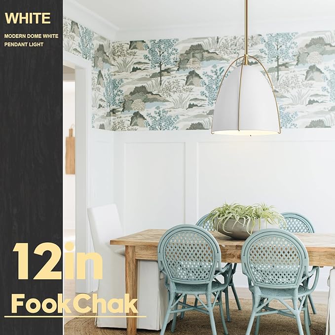 White Gold Pendant Light 3-Light Socket Large Pendant Light Fixture with Adjustable Pendant Rod 12in Dome Kitchen Pendant Lighting for Kitchen Island Dining Room Kitchen Sink, E26