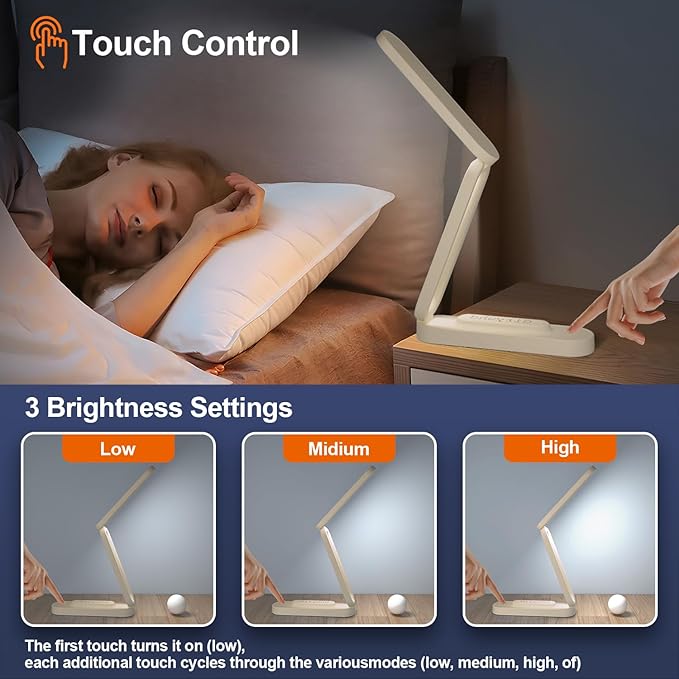 LED Desk Lamp for Office Home & Battery Operated Lamp Rechargeable Lamp Foldable & Portable Light, LED Desk Light Strip, 3 Brightness Dimmable Small Desk Lamp Wireless Reading Lamp