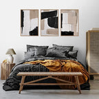 HLNIUC Large Framed Neutral Abstract Canvas Wall Art,Black and White Abstract Wall Decor Set of 3(16”X24”)Modern Minimalist Color Block Art Print,Beige Mid Century Wall Painting for Living Room,Office