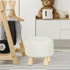 Asense Small Round Ottoman Foot Rest Stool Fabric Padded Seat Footstool Ottoman with Non-Skid Wooden Legs (Beige,Fabric)