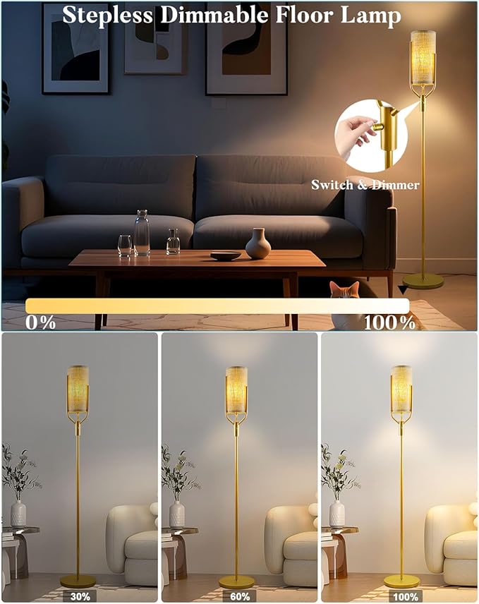Lightdot 64.6IN Gold Floor Lamp Dimmable Linen Shade LED Floor Lamps with 3000K Soft Warm White for Wedding/Party, Modern Tall Lamp for Living Room/Bedroom (Bulbs Included)