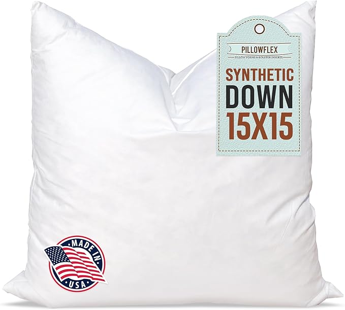 Pillowflex Synthetic Down Pillow Insert - 15x15 Down Alternative, Ultra Soft Throw Pillow, Small Couch Sham Bed Sleeping Pillow - 1 Decorative Accent Form