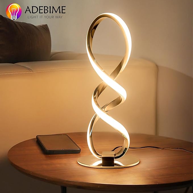 LED Spiral Bedside Table Lamp, Stepless Dimmable 12W 3000K Warm White, Modern Nightstand Desk Lamp for Bedroom, Living Room, Sliver