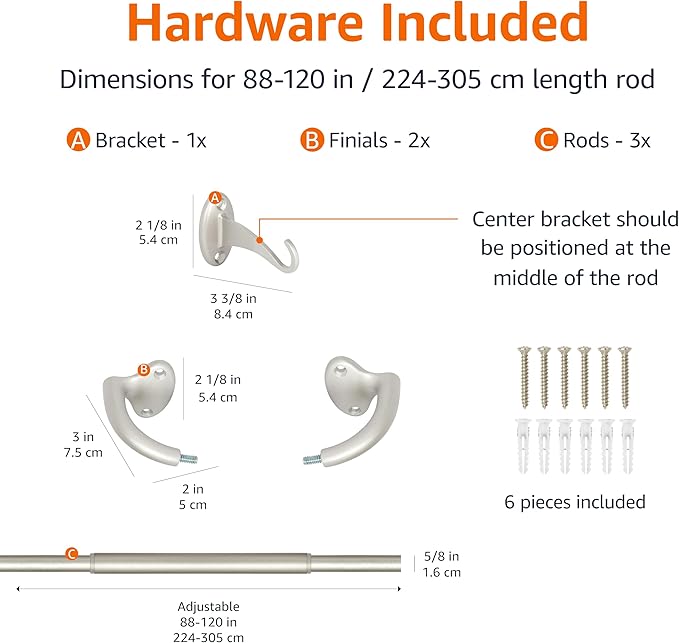 Amazon Basics Room Darkening Blackout Curtain Rod - 88" to 120", Nickel