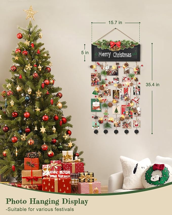 Bikoney Picture Frames Collage Wall Decor Photo Hanging Display Picture Board Wood Rustic Frames for Home Dorm Room Decor with Blackboard and 30 Clips Vintage Black