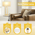 Seealle 22" Tall Bedroom Lamps for Living Room - Touch Gold Bedside Lamps with USB C+A, 3 Way Dimmable Lamp for Nightstand, Modern Night Stands Lamps for End Tables(Beige&Gold)