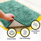 Muddy Mat® 4-Piece Seafoam Green Medium 30"X19" AS-SEEN-ON-TV Highly Absorbent Microfiber Door Mat, Bath Mat and Pet Rug, Non Slip Thick Washable, Soft Chenille for Kitchen Bedroom Indoor and Outdoor