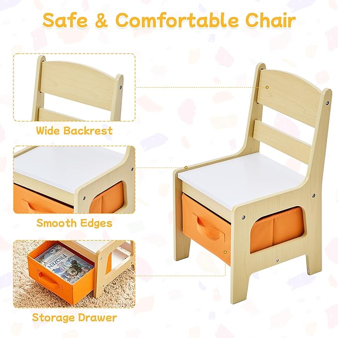 Kids Table and Chair Set, 3 in 1 Wooden Activity Table with Detachable Tabletop, Toddler Table and Chair Set with Storage Drawer, Kids Play Table for Children Art, Craft, Eating, Learning