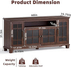 Large Sideboard Buffet Cabinet with Storage, Vintage Walnut Farmhouse 60" Wide Credenza Accent Cabinets with Glass Doors & Wood Legs, Kitchen Coffee Bar Table for Dining Room, Living Room