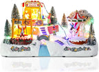 taman Christmas Village Houses - Musical Amusement Park Collectible Buildings with Merry-go-Around,Swing,Popcorn Wagon Ornaments for Christmas Holiday Decorations