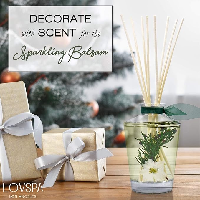 LOVSPA Reed Diffuser Set, Sparkling Balsam Scented Oil Diffuser with Sticks, Home Fragrance Accessories for Bathroom Shelf Decor, Aroma Diffusers for Home or Office Desk, USA Made