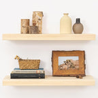 Marsmiles Natural Floating Shelves for Wall - 24 Inch Wooden Floating Shelves Set of 2-24 Inch Wide x 7.7 Inch Deep x 1.6 Inch Thick Natural Wood Shelves for Room Wall