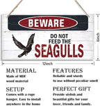 Warning Sign, Do Not Feed The Seagulls Seaside Beach Cafe Bar Metal Wall Warning Wood Plaque Sign, Funny Door Signs, Decorative Wood Hanging Suspension Plaque, Farmhouse Wooden Wall Decor