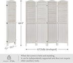 Room Partitions and Dividers, 68.9 Inch Temporary Wall with Double Hinges, Wooden Louver & MDF Stable Screens for Home Office Bedroom Coffeehouse Decoration (4 Panels, White-Washed)