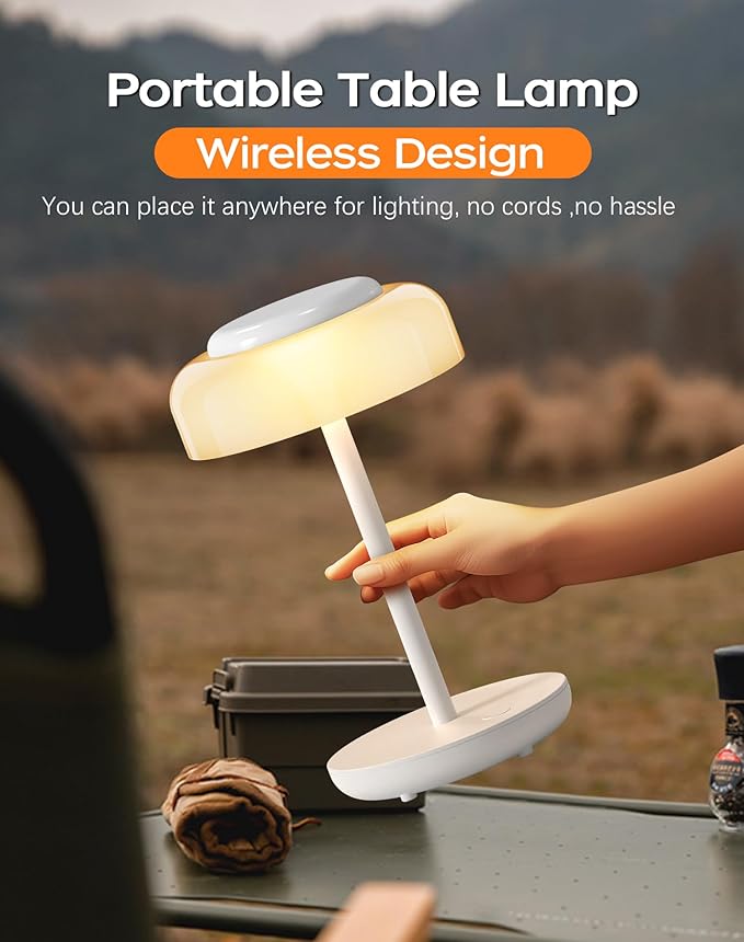 QiMH Battery Operated LED Table Lamp, 5000mAh Rechargeable Cordless Lamp Set of 2, Stepless Dimmable Touch Control, Small Waterproof Desk Night Light for Living Room, Bedroom, Outdoor Bar (White)