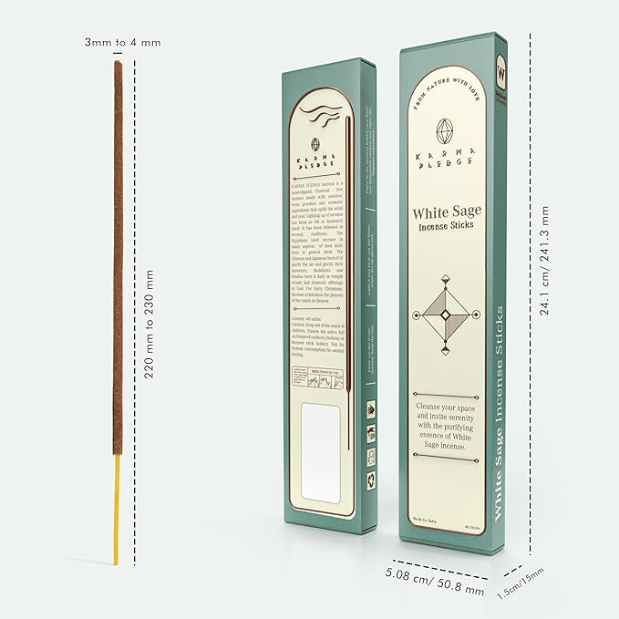 White Sage Incense Sticks, Organic Hand Dipped Incense, Natural Herbs & Aromatic Ingredients, Contain 40 Sticks Inside, Burn Time 45 to 60 Minutes, Spiritual Gifts, Serene Incense by Karma Pledge