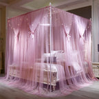 VETHIN 4 Corners Post Princess Bed Canopy Curtain Double Layer Cozy Drape Netting 4 Opening Mosquito Net for Girls & Adults Bedroom Decoration Accessories (Double Pink, 78" W*86" L*82"*H/(King))