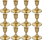 12PCS Brass Gold Taper Candle Holders Set, Vintage Metal Candlestick Holders for Dinner Room Table Centerpiece or Mantel Wedding Party Decor