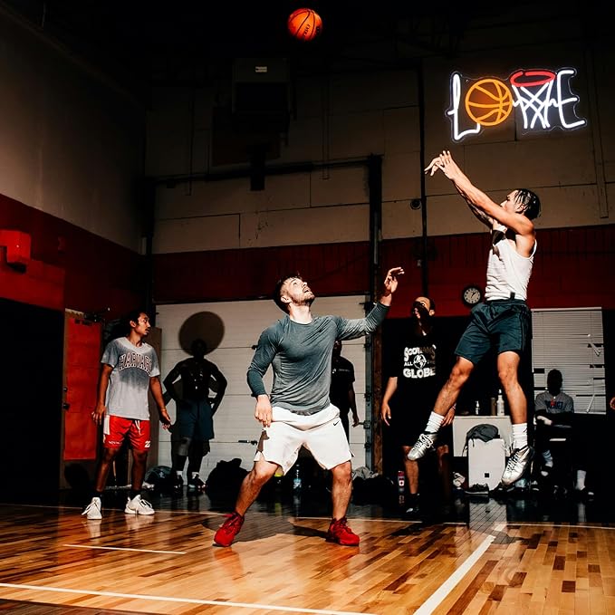 Love Basketball Neon Sign Dimmable Basketball Hoop Neon Lights for Bedroom Sport LED Neon Light Up Signs for Man Cave Game Room Birthday Party Decor Gifts for Boys USB Powered