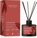 Soul & Scents Reed Diffuser Set – Mahogany | 7.43 oz Refillable Scented Oil with 6 Fiber Sticks | Long-Lasting Home Fragrance & Air Freshener for Bedroom, Bathroom, Office | Gift & Décor Piece