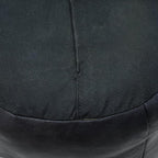 Round Shaped Goat Leather Handmade Eco-Friendly Black Pouf - 16"x16"x16", Plain Solid, Recycled Foam With Fibre Fill Stuffed, Leather Seating PF12