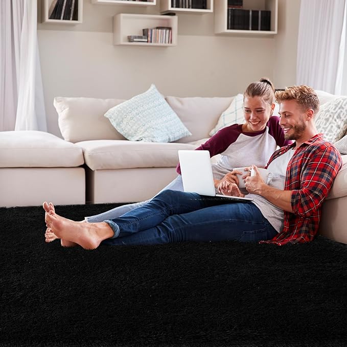 Area Rug Living Room 10x12: Black Shag Rug for Living Room Bedroom - Large Area Rug 10 X 12 Soft Plush Shaggy Fuzzy Carpet for Bedroom Modern Indoor.