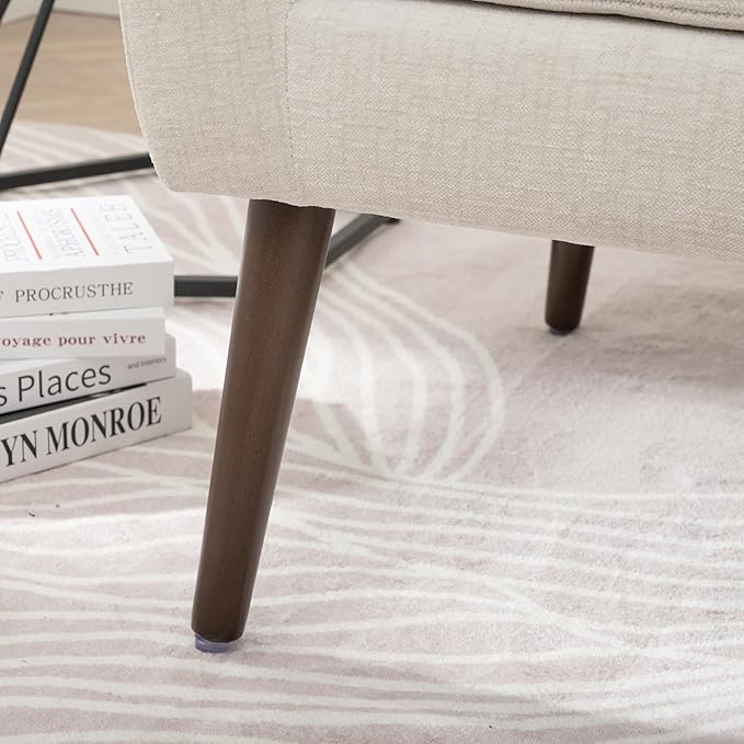 Accent Chair, Comfy Upholstered Living Room Chairs with High Tufted Backrest and Pillow, Wingback Reading Chair with Solid Wood Legs for Bedroom/Office, Chenille Fabric, Beige