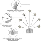 7-Branch Family Desktop Photo Tree Holder Clip Round Base, Card Picture and Memo Desk Frame Display Stand for Wedding Party Christmas Photo Clip Holder Table Numbers (Stars)