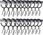 Hotop 60 Pieces 1.26 Inch Metal Drapery Curtain Rings Curtain Hanging Rings and 60 Pieces Metal Drapery Pin Hooks for Drapes Window Door Shower (Black)
